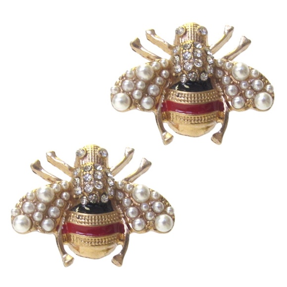 Luxury Crystal Pearl Bee Earrings - Picture 1 of 1